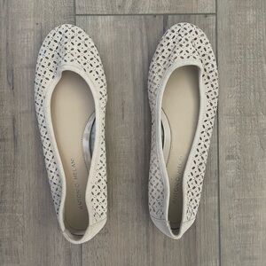 Antonio Melani Tan Perforated Suede Rhinestone Embellish Ballet Flat Shoe
